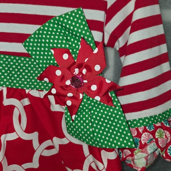 Counting Daisies Girl 3T  Christmas Dress With Polka Dot Bow Ruffle Sleeves 3923 - Picture 3 of 10